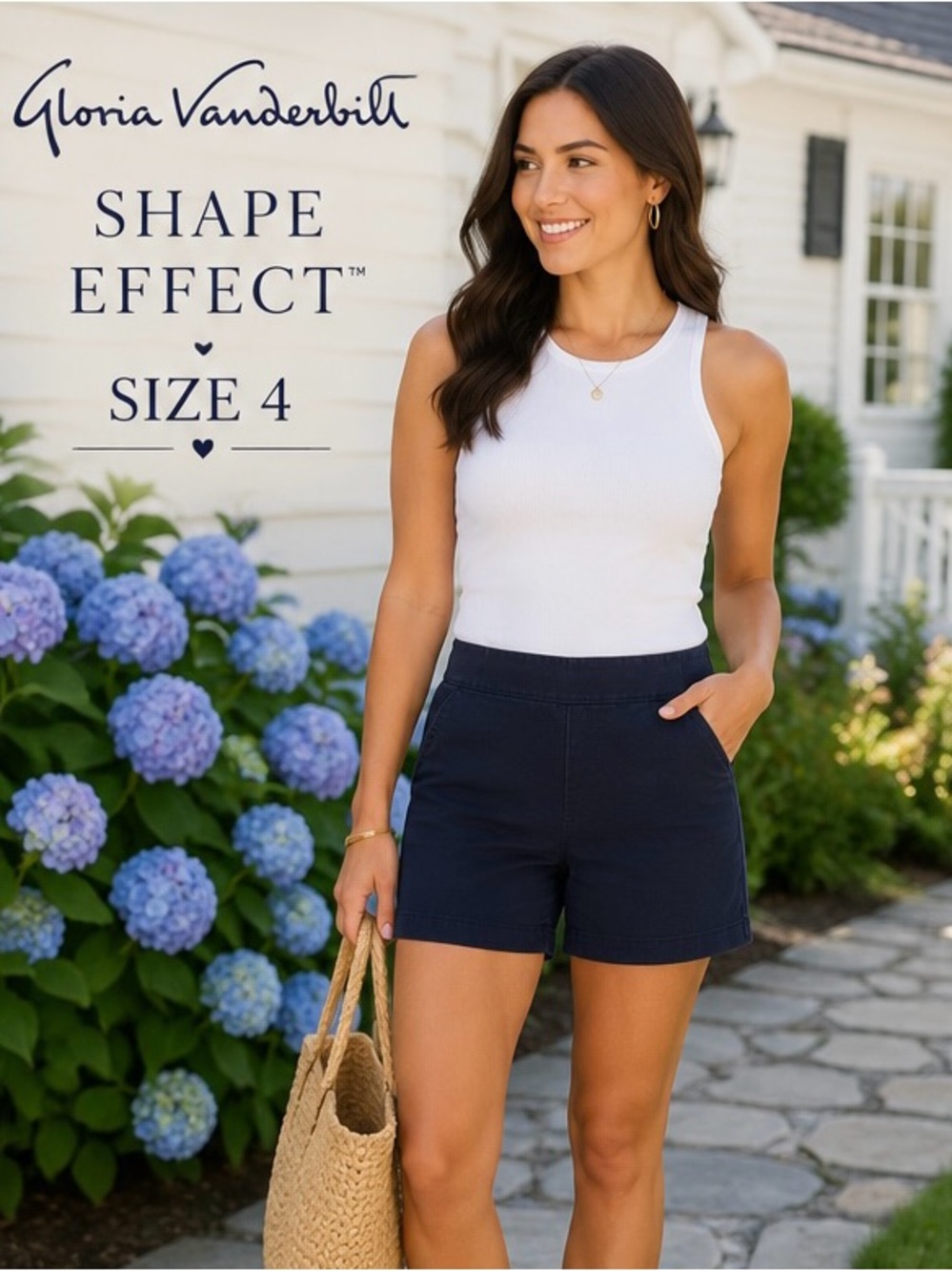 Gloria Vanderbilt Shape Effect Pull-On High Rise Washed Navy Shorts Sz 4